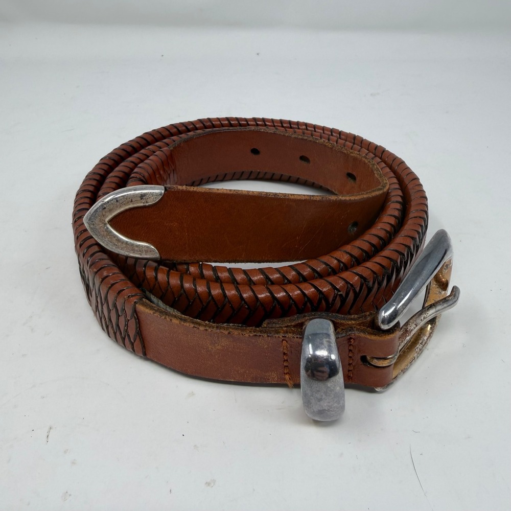 Cole Haan Mens Brown Woven Leather Western Belt‎ Silver Tip A1917-40 Size 40